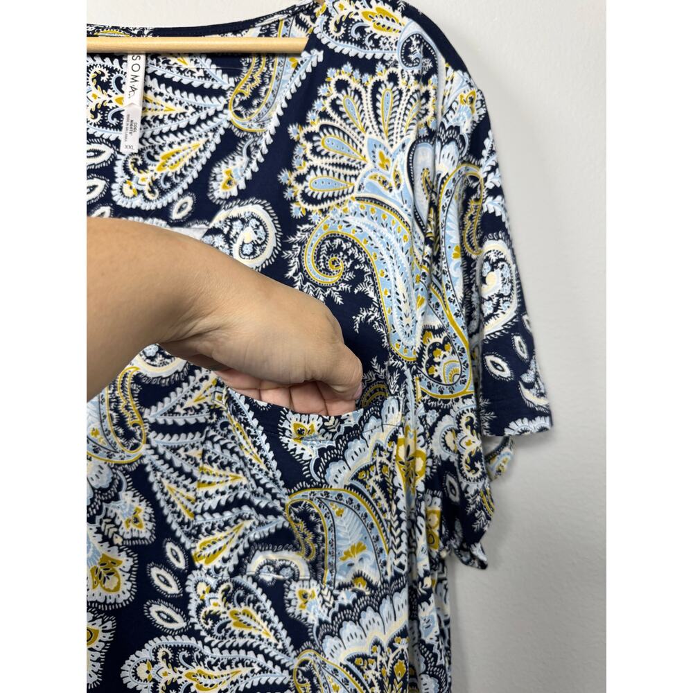 Soma Cool Nights Sleep Dress XXL Blue Paisley Short Sleeve Nightgown - Picture 7 of 11